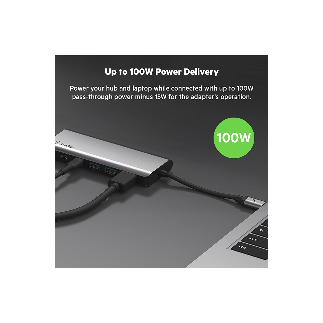 Belkin USB C Hub, 7-in-1 MultiPort Adapter Dock with 4K HDMI, USB-C 100W PD Pass-Through Charging, 2 x USB A, 3.5mm Audio, SD 3.0 Slot and Micro SD 3.0 for MacBook Pro, Air, iPad Pro, XPS and More in Qatar