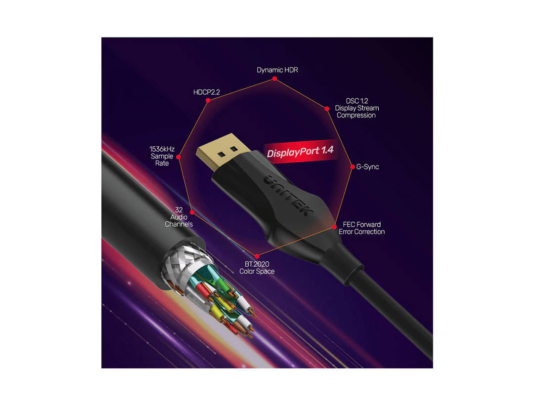 Unitek 8K DisplayPort 1.4 Cable in Black (8K @60Hz, 4K 144Hz, 1440p @240Hz) 3M in Qatar