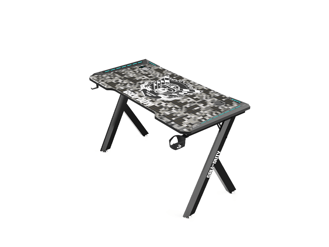 GAMEON Call Of Duty Hawksbill Series RGB Flowing Light Gaming Desk With Mouse pad, Headphone Hook & Cup Holder - Black/Grey in Qatar