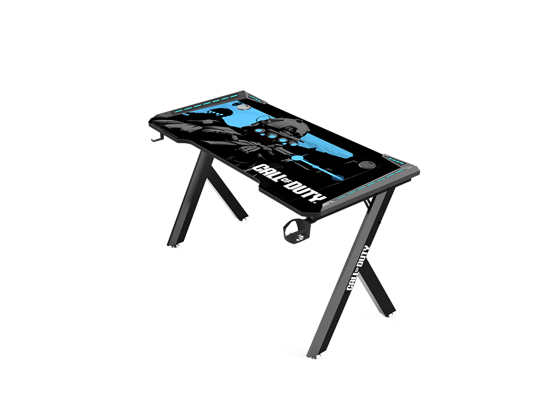 GAMEON Call Of Duty (COD) Hawksbill Series RGB Flowing Light Gaming Desk With Mouse pad, Headphone Hook & Cup Holder - Black/Blue in Qatar