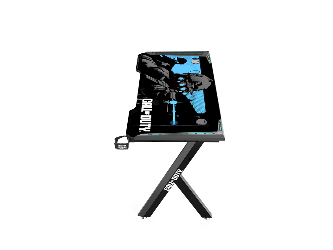 GAMEON Call Of Duty (COD) Hawksbill Series RGB Flowing Light Gaming Desk With Mouse pad, Headphone Hook & Cup Holder - Black/Blue in Qatar