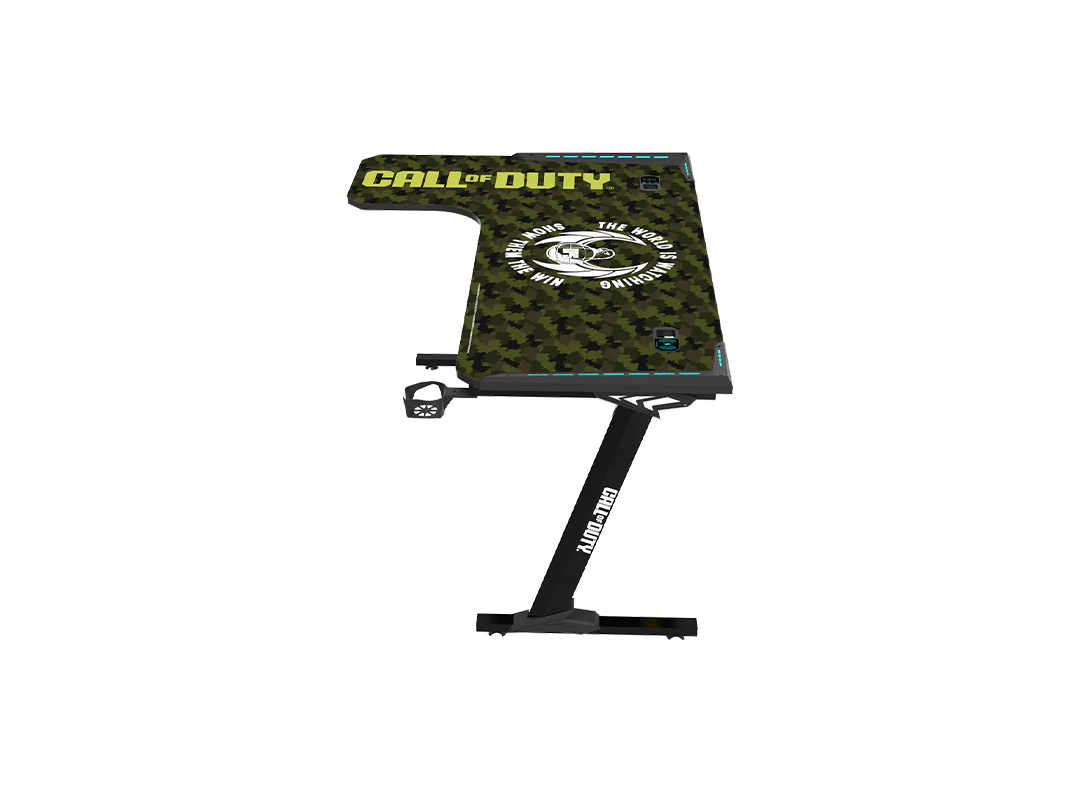 GAMEON Call Of Duty Phantom XL-L Series L-Shaped RGB Flowing Light Gaming Desk With Mouse pad, Headphone Hook, Cup Holder, Cable Management, Gamepad Holder, Qi Wireless Charger & USB Hub - Black/Green in Qatar