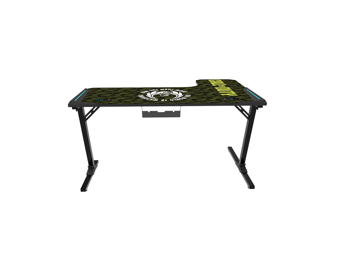 GAMEON Call Of Duty Phantom XL-L Series L-Shaped RGB Flowing Light Gaming Desk With Mouse pad, Headphone Hook, Cup Holder, Cable Management, Gamepad Holder, Qi Wireless Charger & USB Hub - Black/Green in Qatar