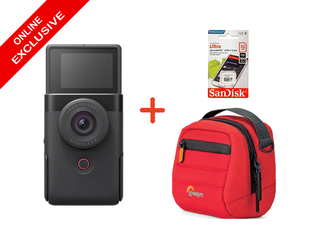 Canon PowerShot V10 Vlogging Camera - Black (Memory Card & Lower Pro Camera bag Bundle) - Online Exclusive