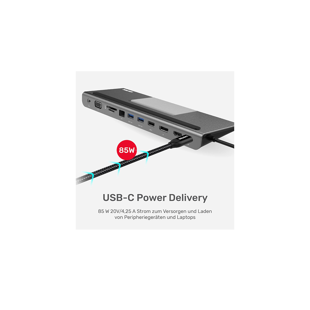 Unitek uHUB 11+ 11-in-1 USB-C Ethernet Hub with MST Triple Monitor, 100W Power Delivery and Dual Card Reader