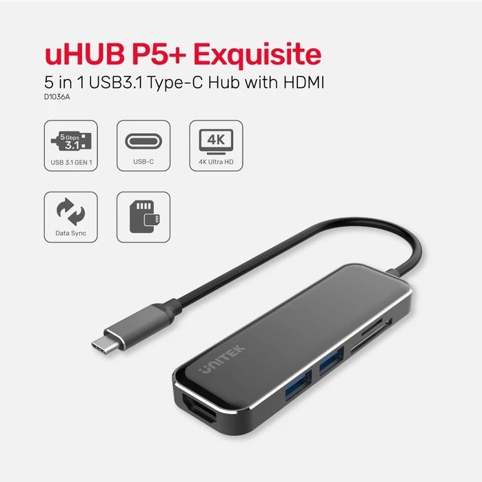 Unitek D1036A 5-in-1 USB3.1 Gen1 Type-C Hub