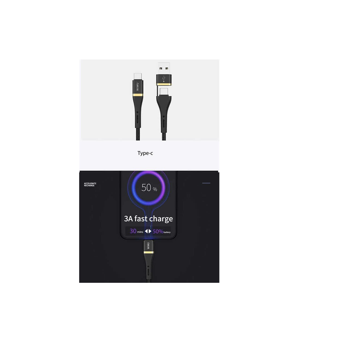 WIWU Elite Data Cable ED-106 3A USB And Type-C To Type-C 1.2M - Black