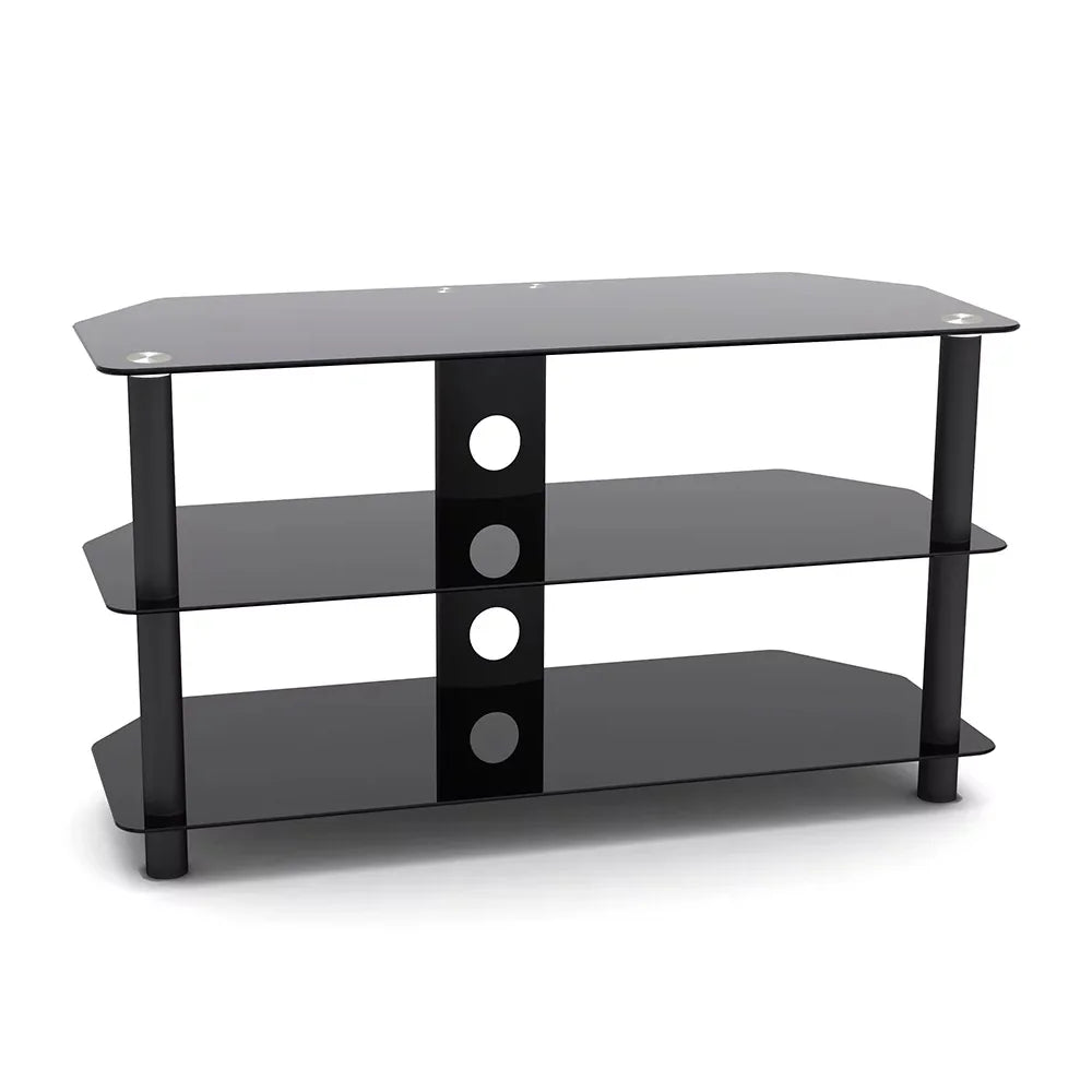 Skill Tech SH 30TS 3-Tier Corner - Notched Glass Media Console With Shelf (Small) TV Stand