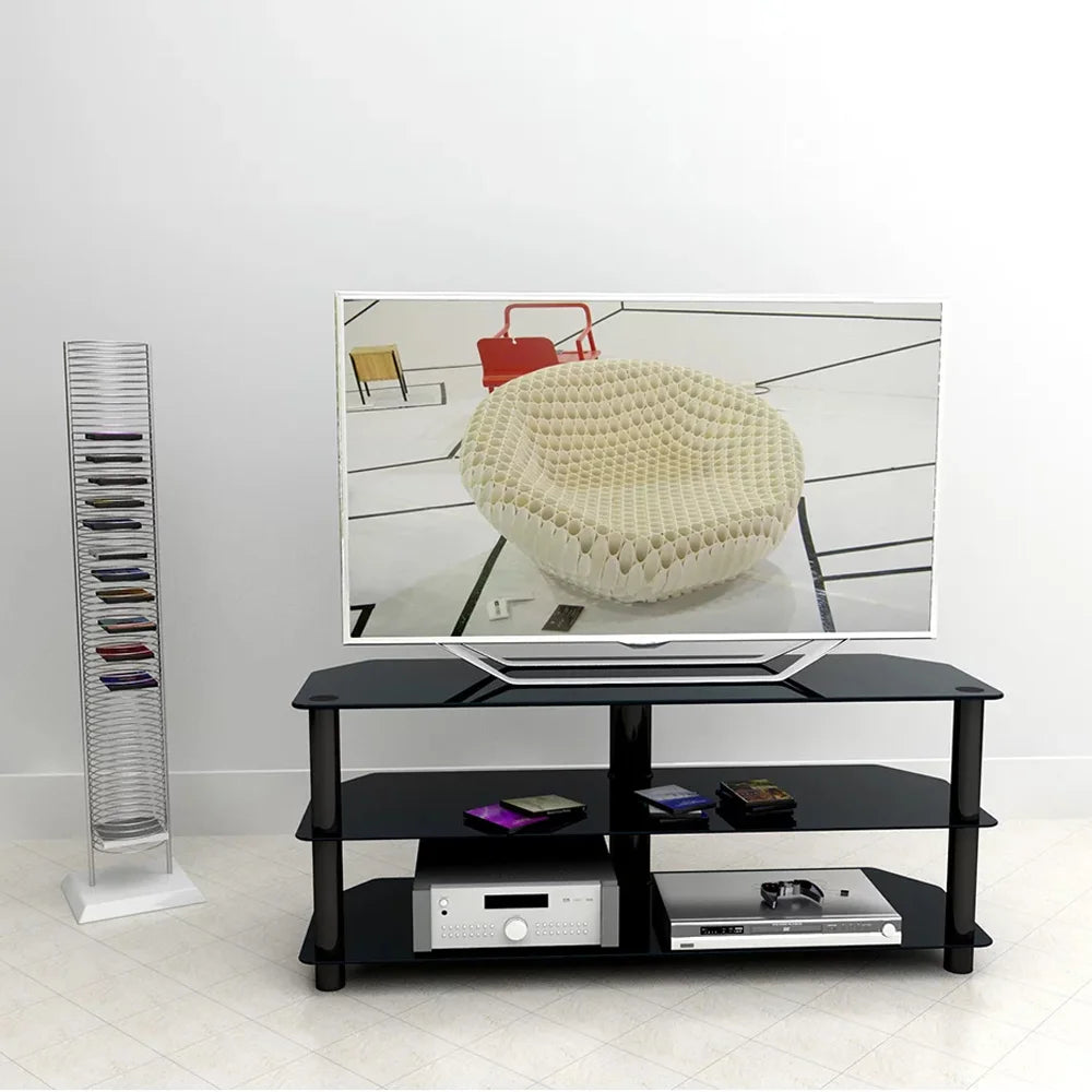 Skill Tech SH 30TS 3-Tier Corner - Notched Glass Media Console With Shelf (Small) TV Stand