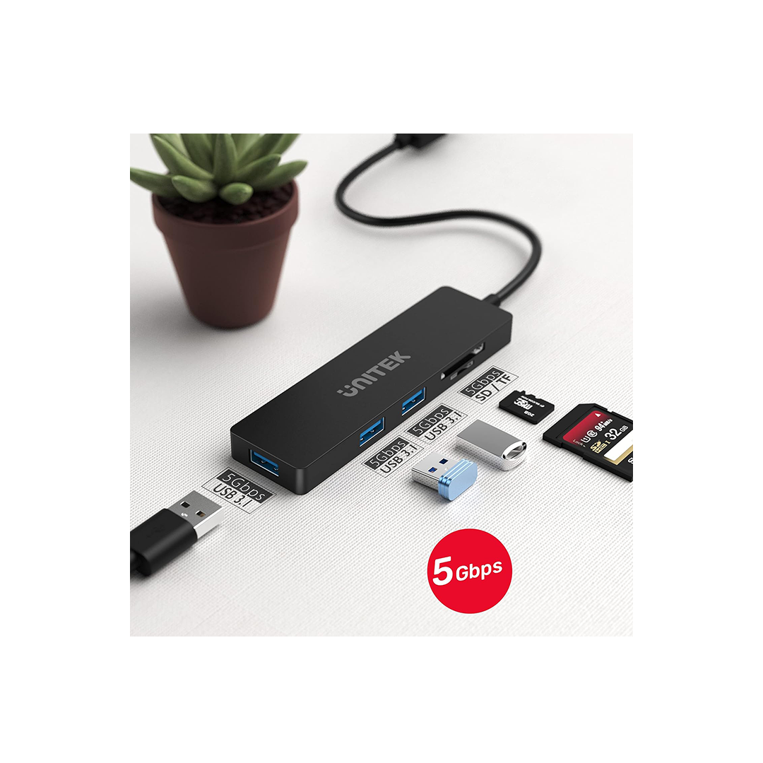 Unitek uHUB Q4+ 5-in-1 USB-C Hub with Dual Card Reader