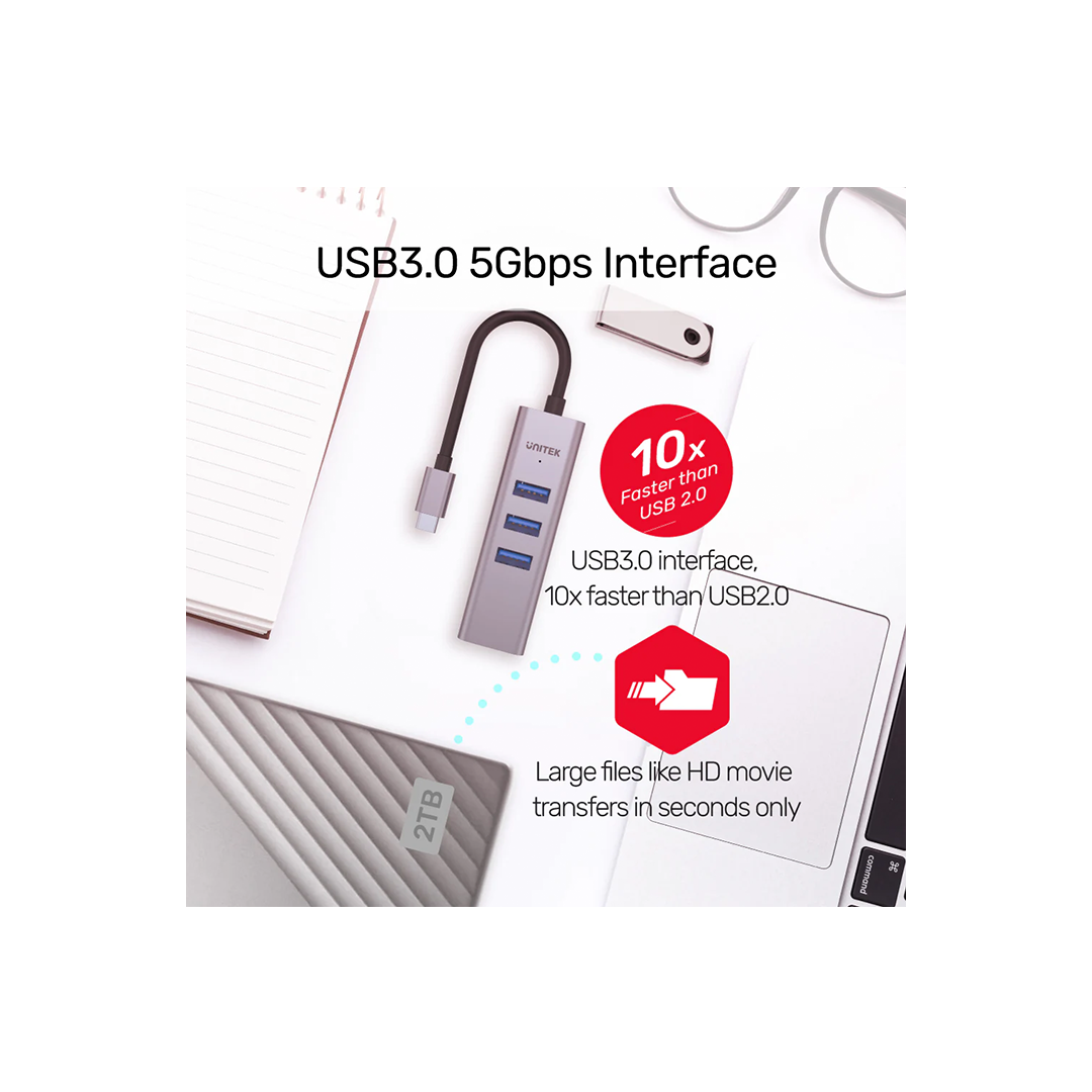Unitek uHUB Q4+ 4-in-1 USB-C Ethernet Hub in Qatar