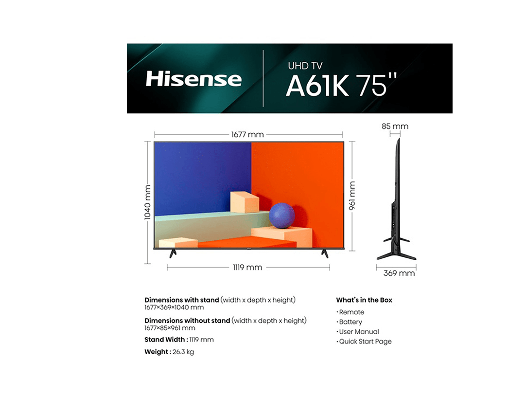 Hisense 75A61K 4K 75'' Smart DLED Television in Qatar