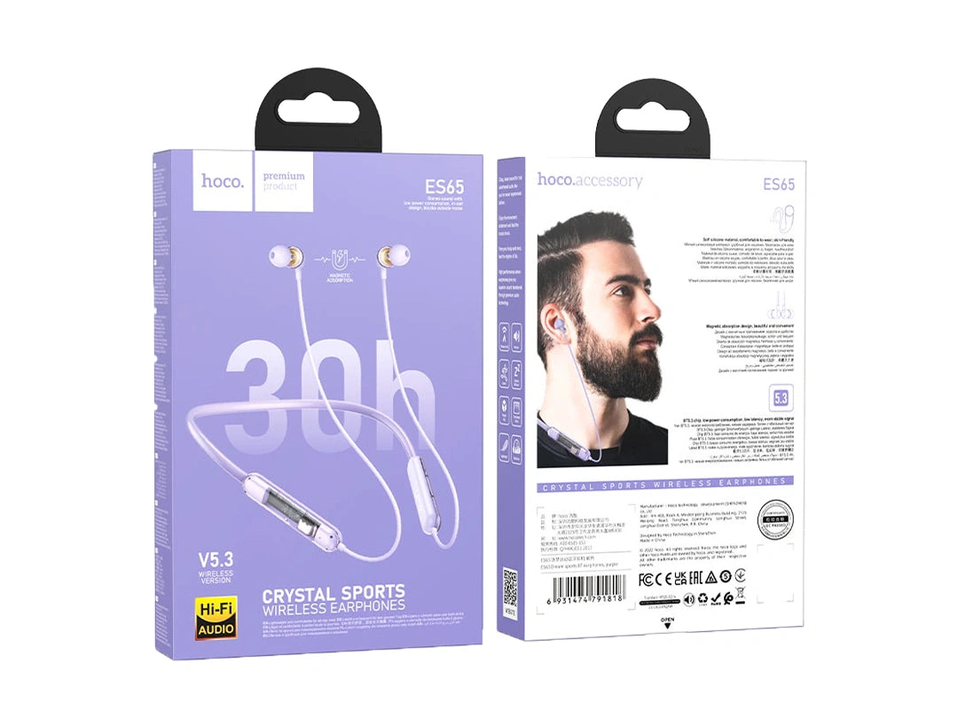 Hoco Neckband ES65 Dream Sport Bluetooth Earphones - Purple in Qatar