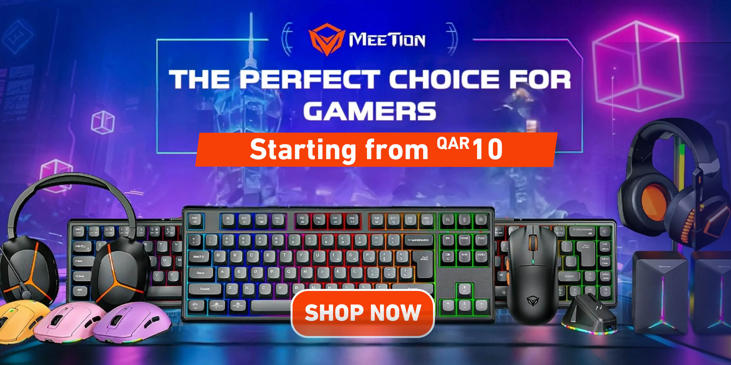 Gaming accessories with MeeTion branding on a dark background