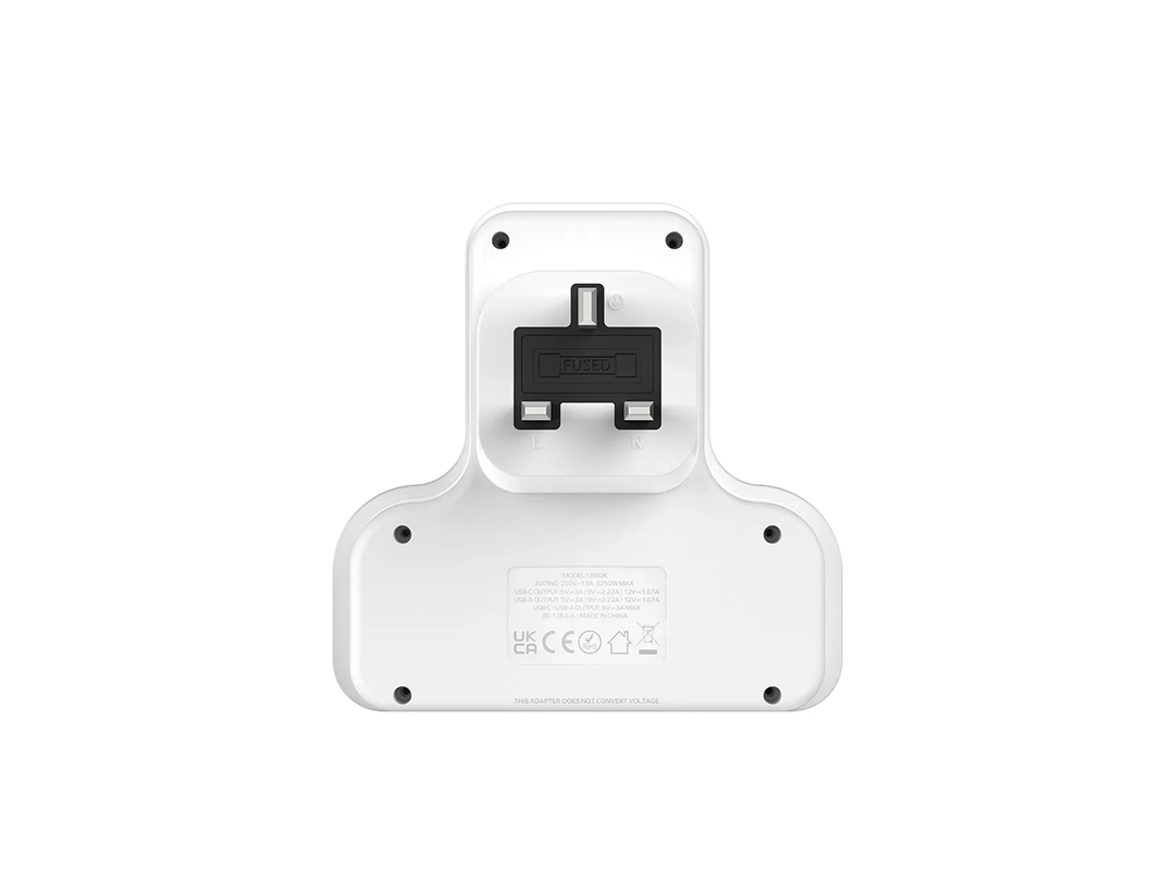 Momax 3-Outlet T-Shaped Extension Socket With USB-(US6UKW) in Qatar