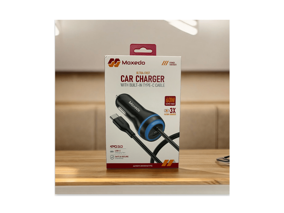 Moxedo Ultra Fast Car Charger With Build-In Type-C Cable 60W - Black in Qatar
