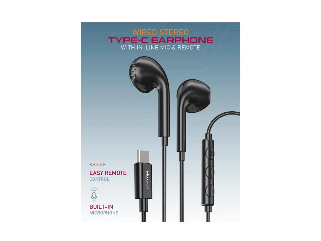 Moxedo Wired Stereo USB Type-C Connector Earphone - Black in Qatar