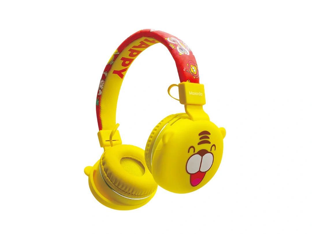 Moxedo Wireless On-Ear Junior Happy Furry King Headphones for Kids - Yellow in Qatar