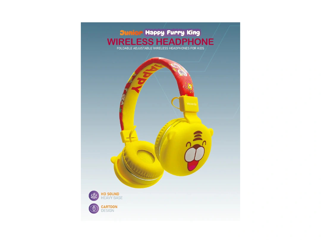 Moxedo Wireless On-Ear Junior Happy Furry King Headphones for Kids - Yellow in Qatar