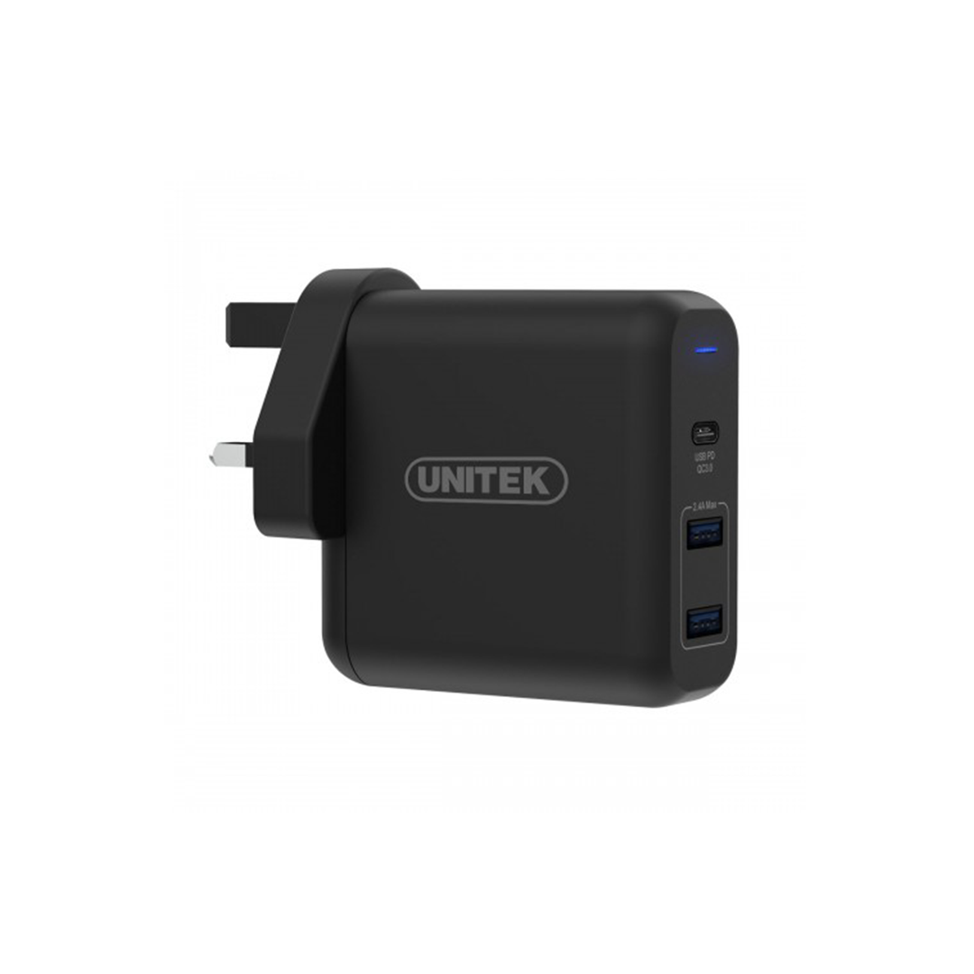 Unitek 60W USB-C PD 3-port Wall Charger Type - Black in Qatar