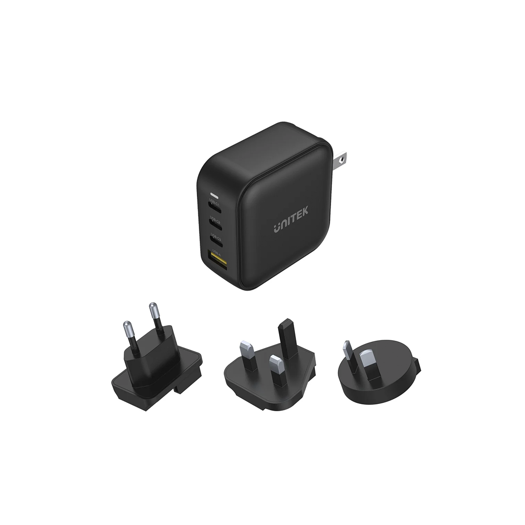 Unitek TRAVEL QUAD GaN 4 Ports 100W Charger with USB PD and QC 3.0 in Black (Travel Charger) in Qatar