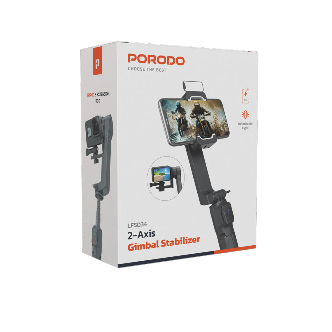 Porodo 2-Axis Gimbal Stabilizer - Black | Smooth Video Footage