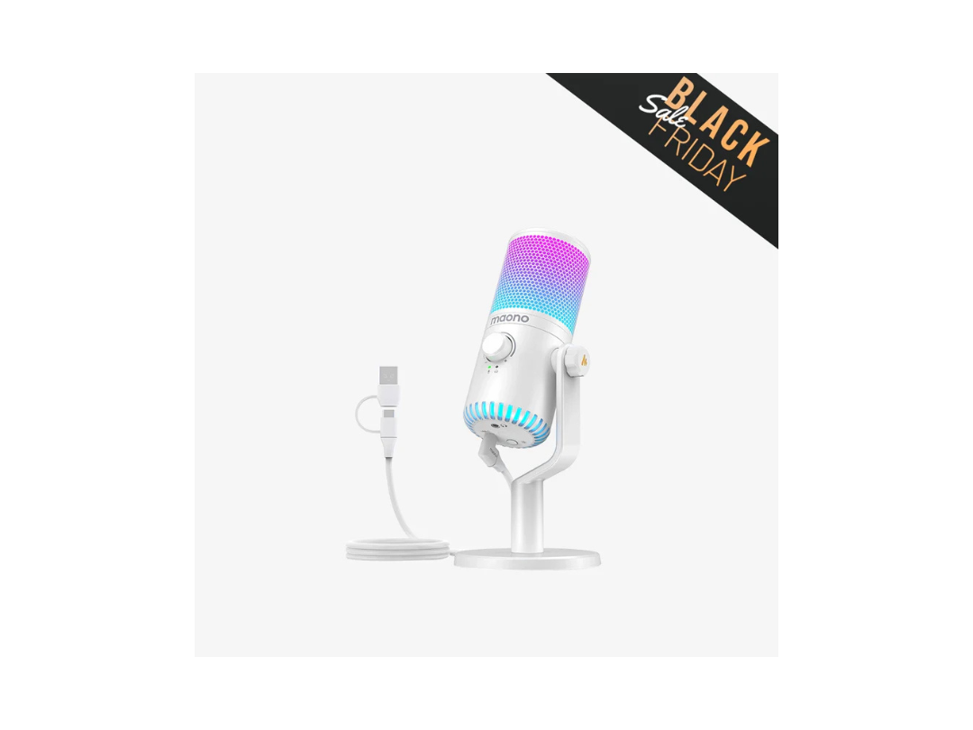 MAONO DM30 White Gaming USB Microphone, Programmable PC Computer Condenser Mic for Streaming, Podcasting, Recording, Twitch, YouTube, Discord, with RGB Lights, Mute, Gain, Zero Latency Monitoring