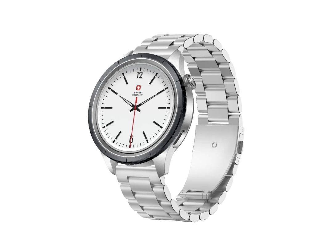 Swiss Military DOM 8 Smartwatch with Silver Strap and Black/Blue/Green Watch Ring (2 Year Warranty)