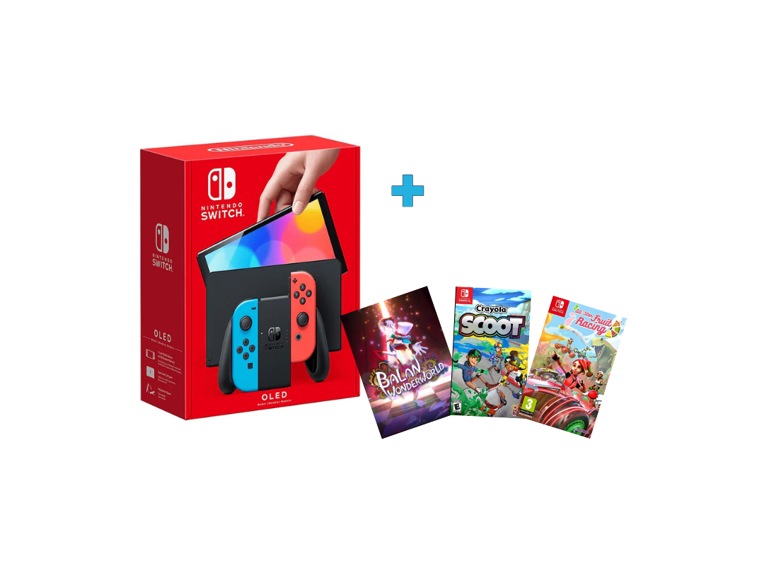 Nintendo Switch OLED Console 64GB Neon Blue/Red with 3 Games