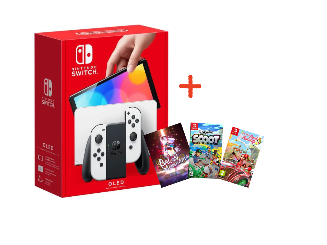 Nintendo Switch OLED Console 64GB - White with 3 Games