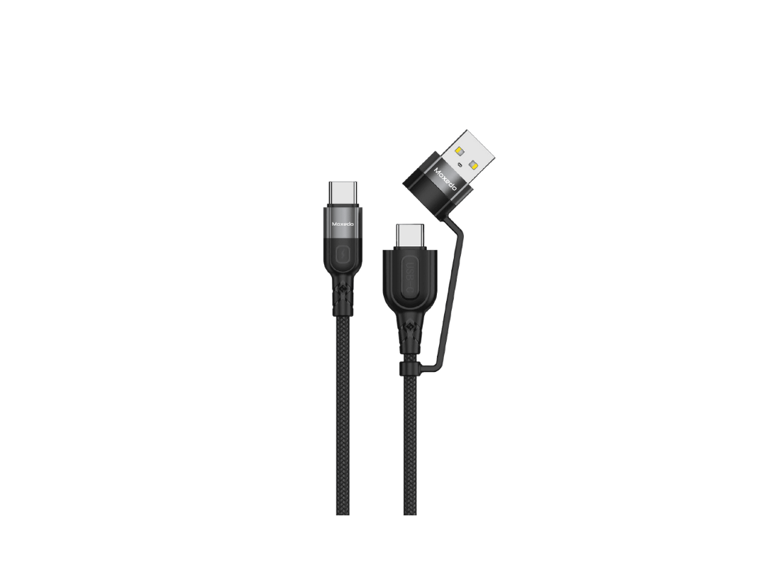 Moxedo 2 in 1 60W PD Interchangeable Cable USB-A/USB-C to USB-C 1.2m Braided Nylon Cable for All USB-C Devices - Black