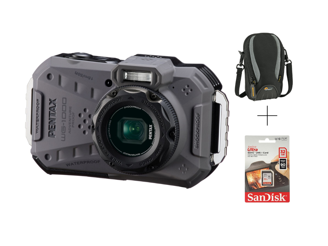 Pentax WG-1000 Waterproof Camera, 16.3 MP, 4X Zoom, Full HD Video