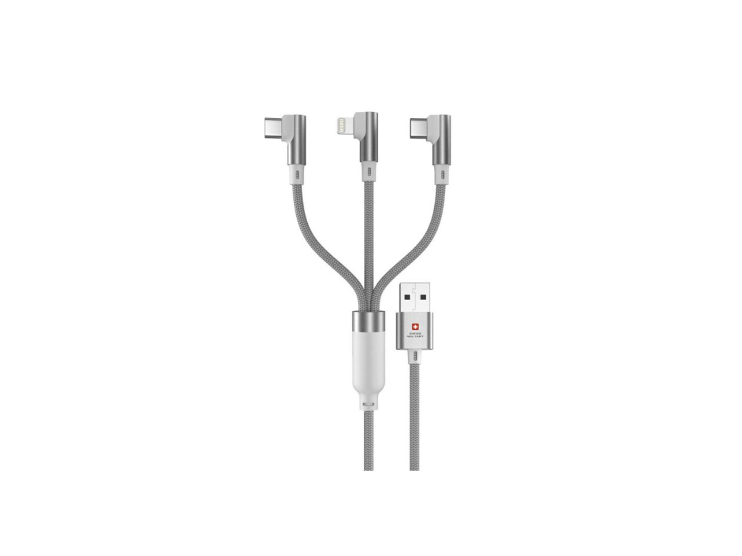 Swiss Military USB To 3-in-1 2m Braided Multi Charging Cable (lightning/Type-C/Micro devices) - SM-CB-3IN1-WHI