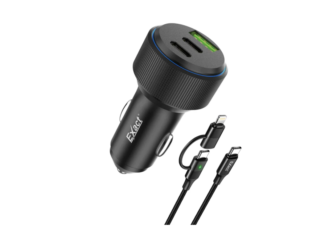 Exact Turbo Drive II 60w Car charger with 2 in 1 cable (Type-C + Lightning/Micro USB)