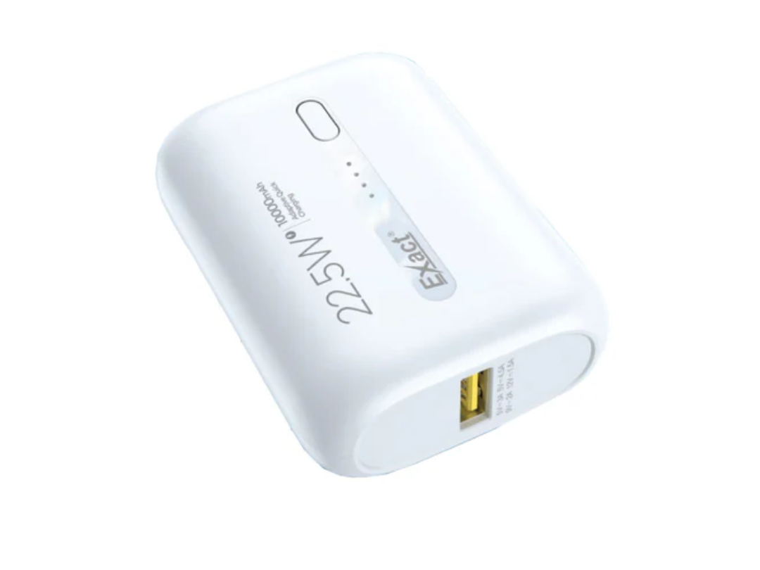 Exact 10000mAh Mini 22.5W Power Bank with Fast Charging, EX1080 - White Exact 10000mAh Mini 22.5W Power Bank with Fast Charging, EX1080 - White
