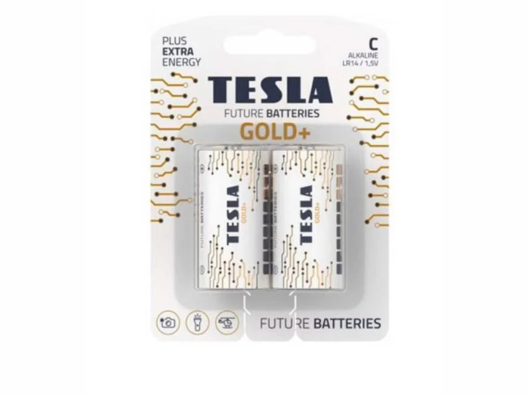 Tesla Alkaline Battery Type C Gold+ LR14 1.5v - 2 Pieces Set