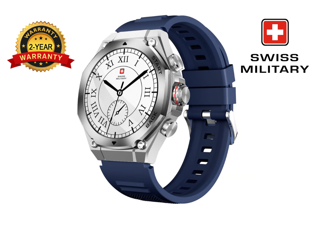 Swiss Military DOM 6 Smart Watch Blue Silicone Strap Fitness Tracker with Heart Rate Monitor
