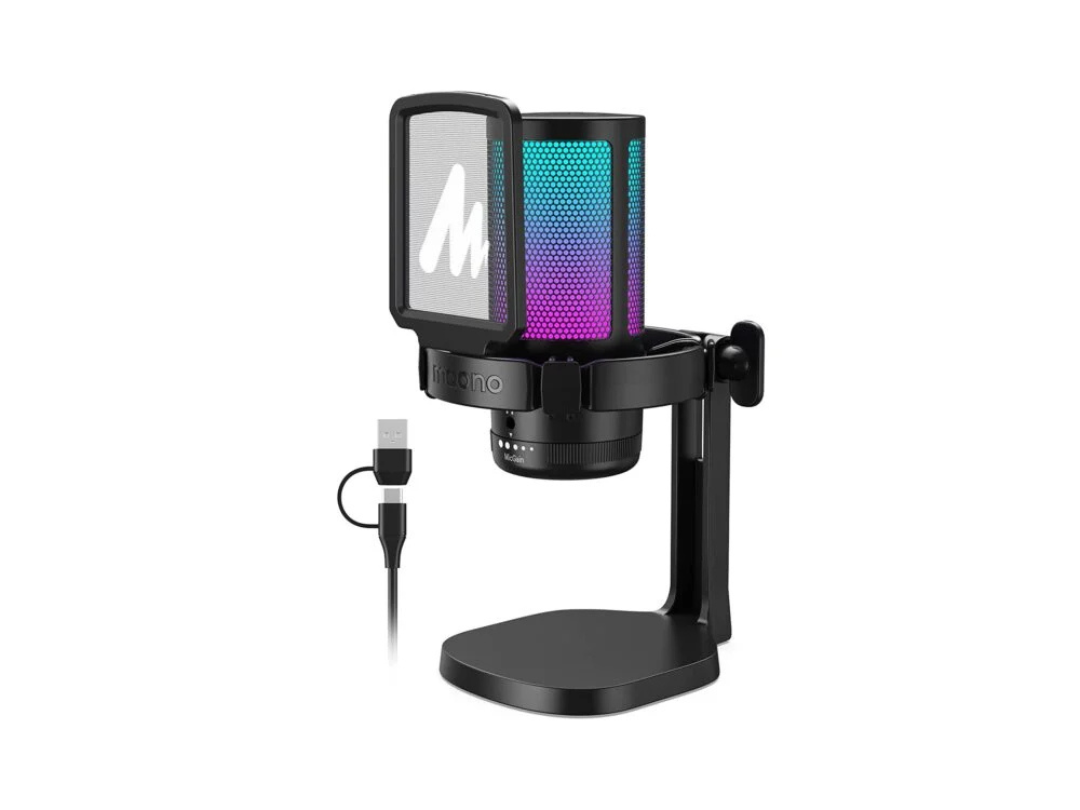 MAONO DM20 Black Gamer Wave Condenser USB Gaming RGB Microphone for Streaming, Podcasting, Recording, Twitch, YouTube, Discord, with RGB Lights