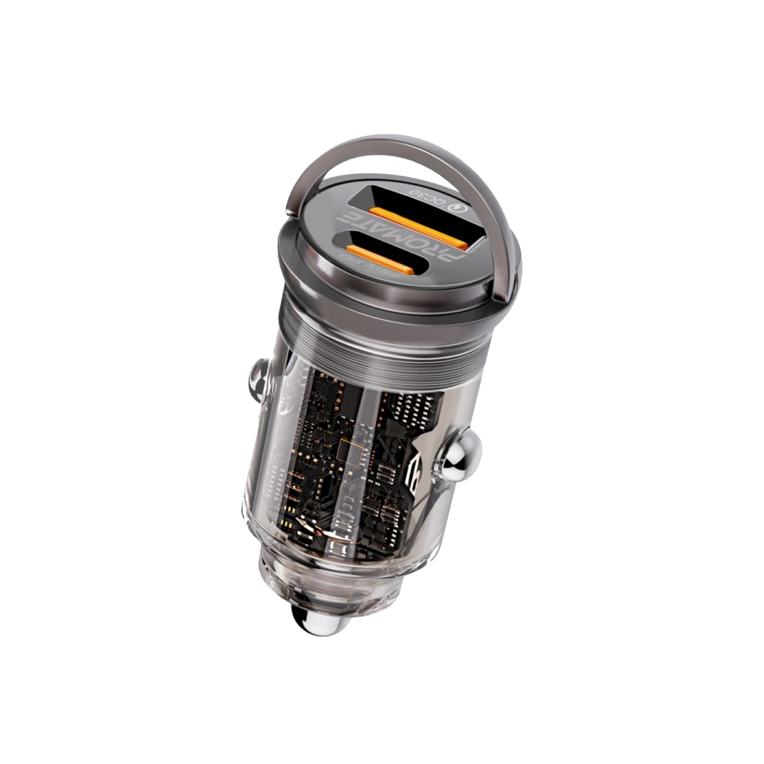 Promate Transparent Dual Port Quick Charging Car Charger with 65W