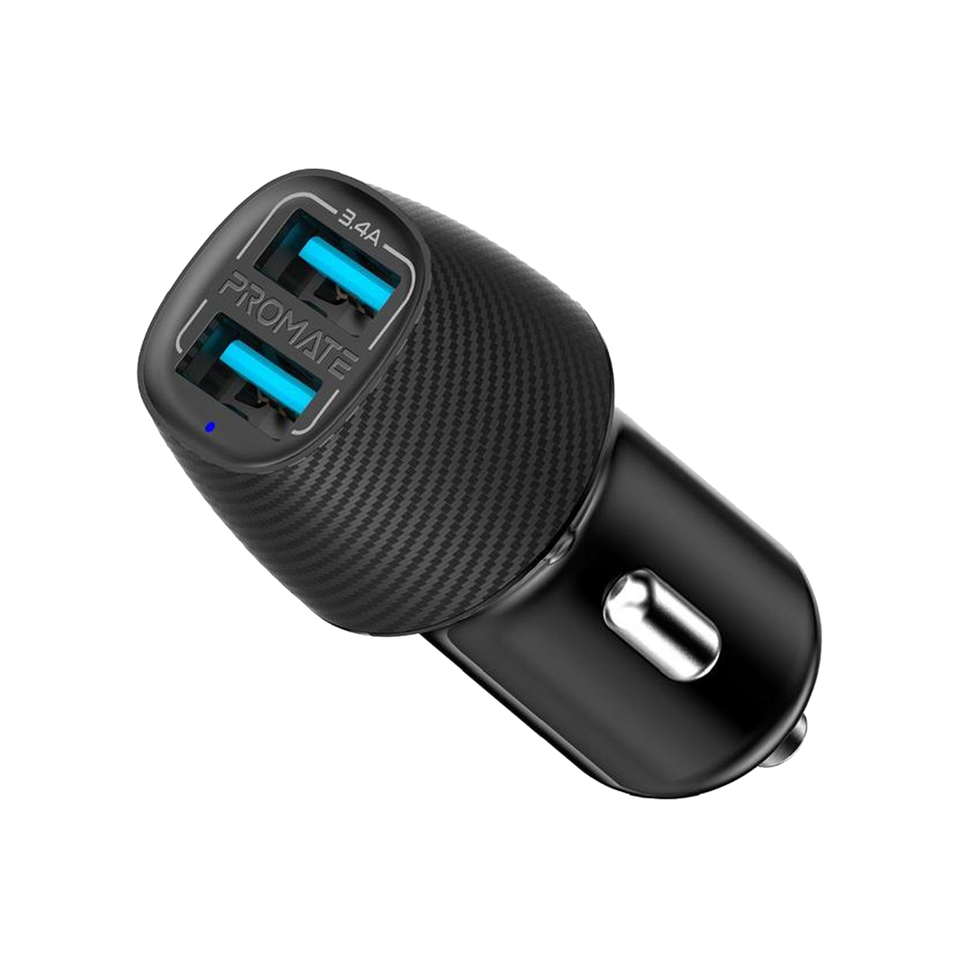 Promate 3.4A Sleek Carbon Fiber Design Car Charger With 2 USB Ports in Qatar