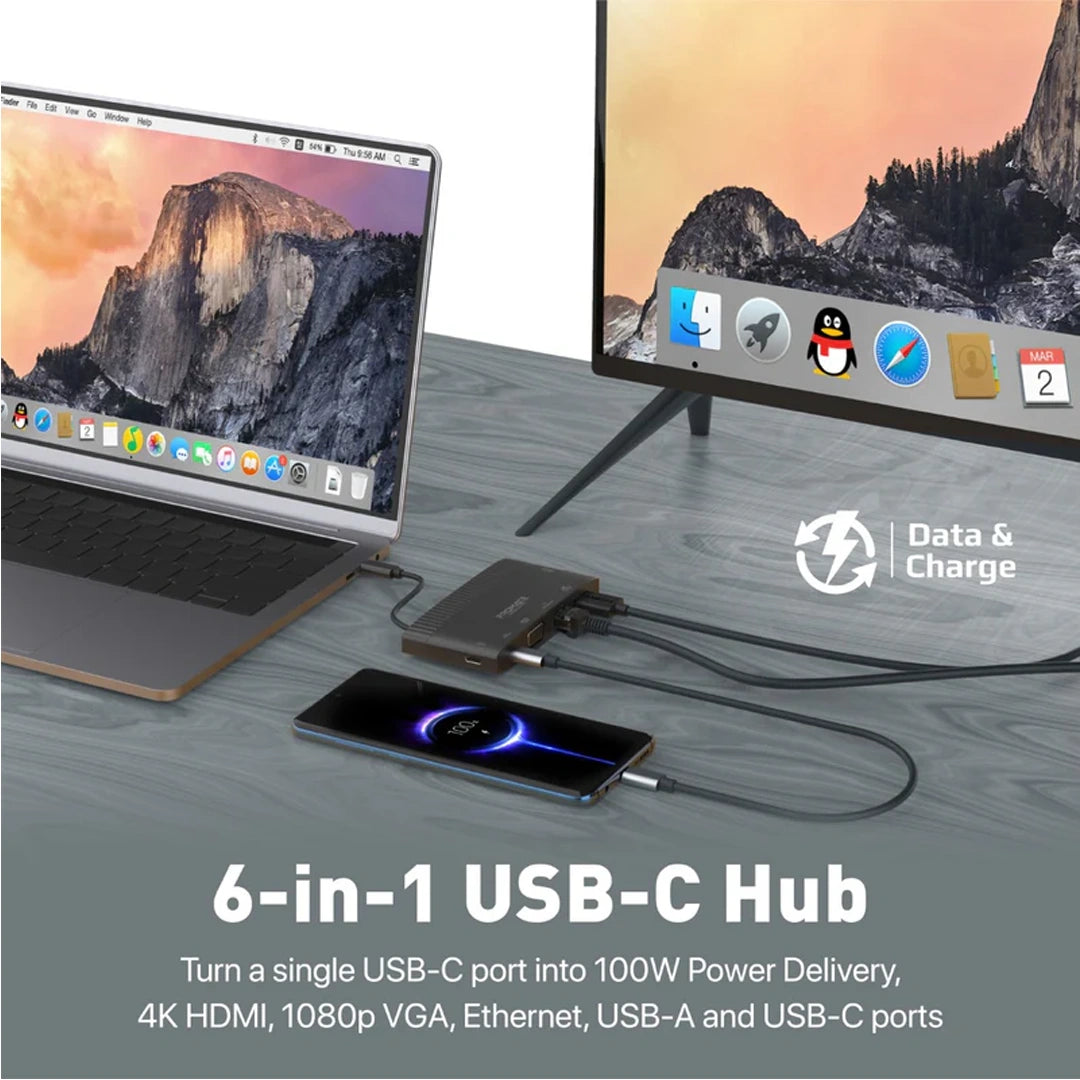 Promate 6-in-1 Highly Versatile USB-C Media Hub with 100W Power Delivery in Qatar