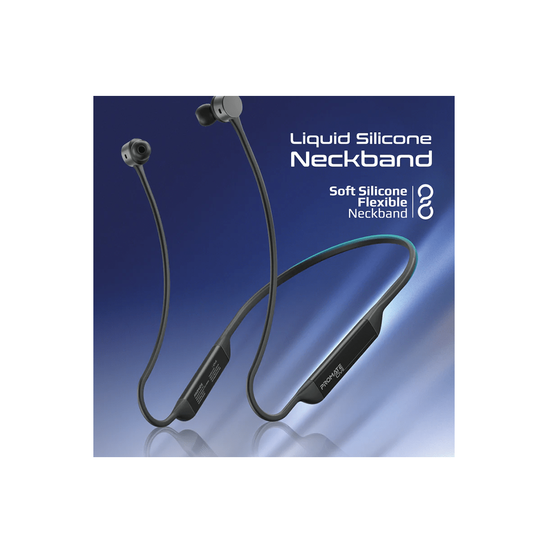 Promate Civil High-Fidelity Liquid Silicone Wireless Neckband Earphones - Black in Qatar