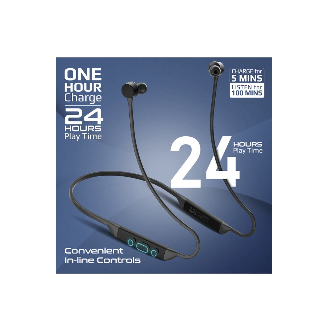 Promate Civil High-Fidelity Liquid Silicone Wireless Neckband Earphones - Black in Qatar