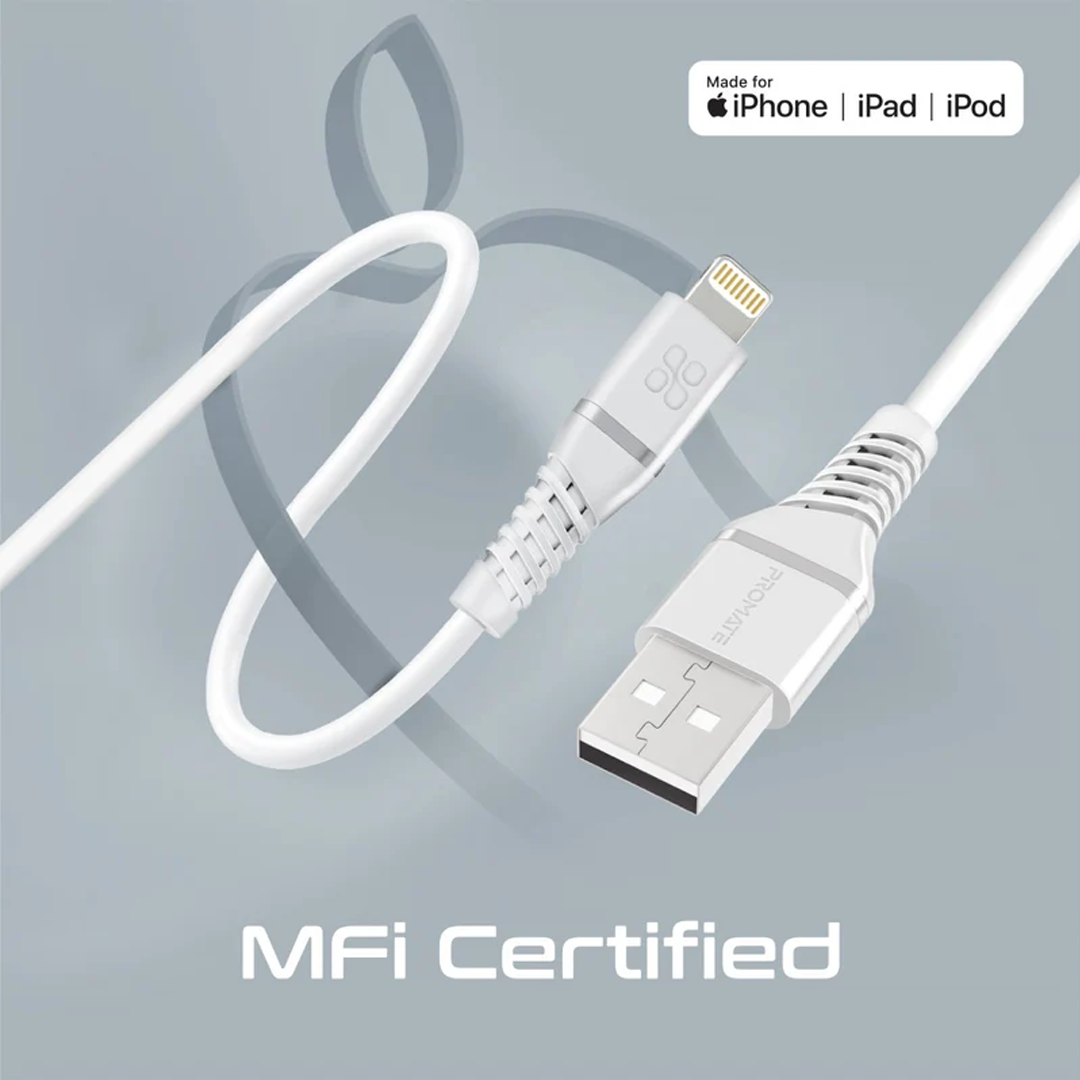 Promate High Tensile Strength Data Sync & Charge Cable with Lightning Connector MFI Certified 1.2 Meter Cable Length in Qatar