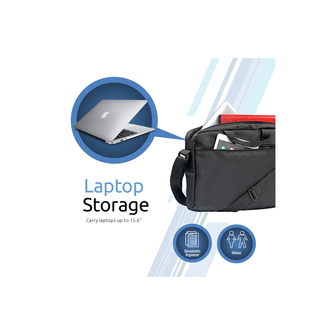 Promate Lightweight Messenger Bag with Front Storage Zipper for Laptops up to 15.6 - Black in Qatar