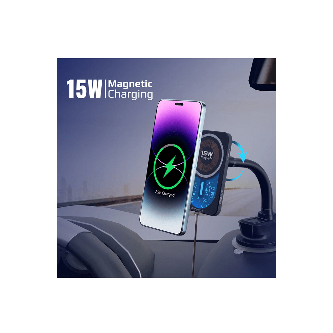 Promate LucidMount-15 15W MagSafe Transparent Car Wireless Charger in Qatar