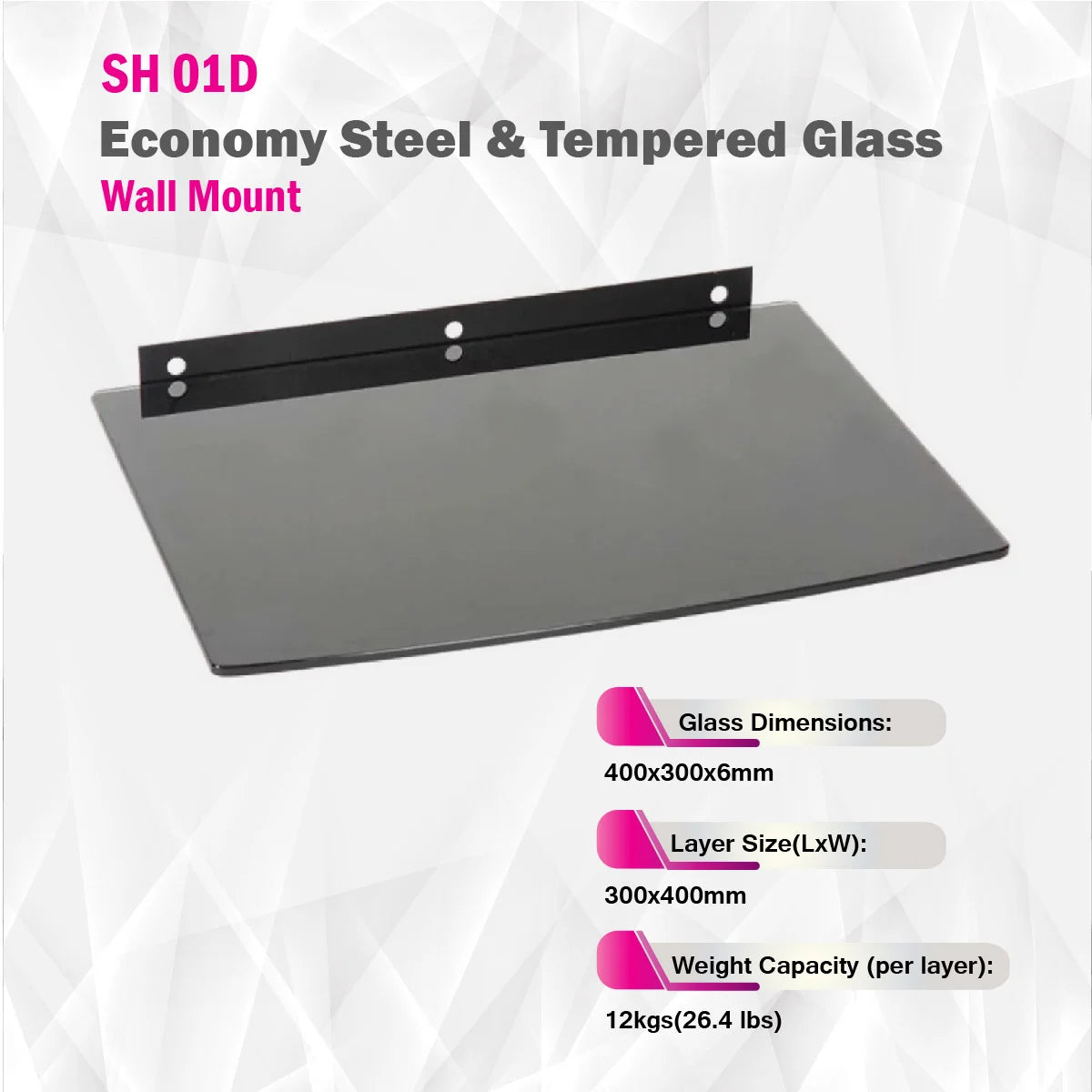 Skill Tech SH 01D - Economy Steel & Tempered Glass Wall Mount