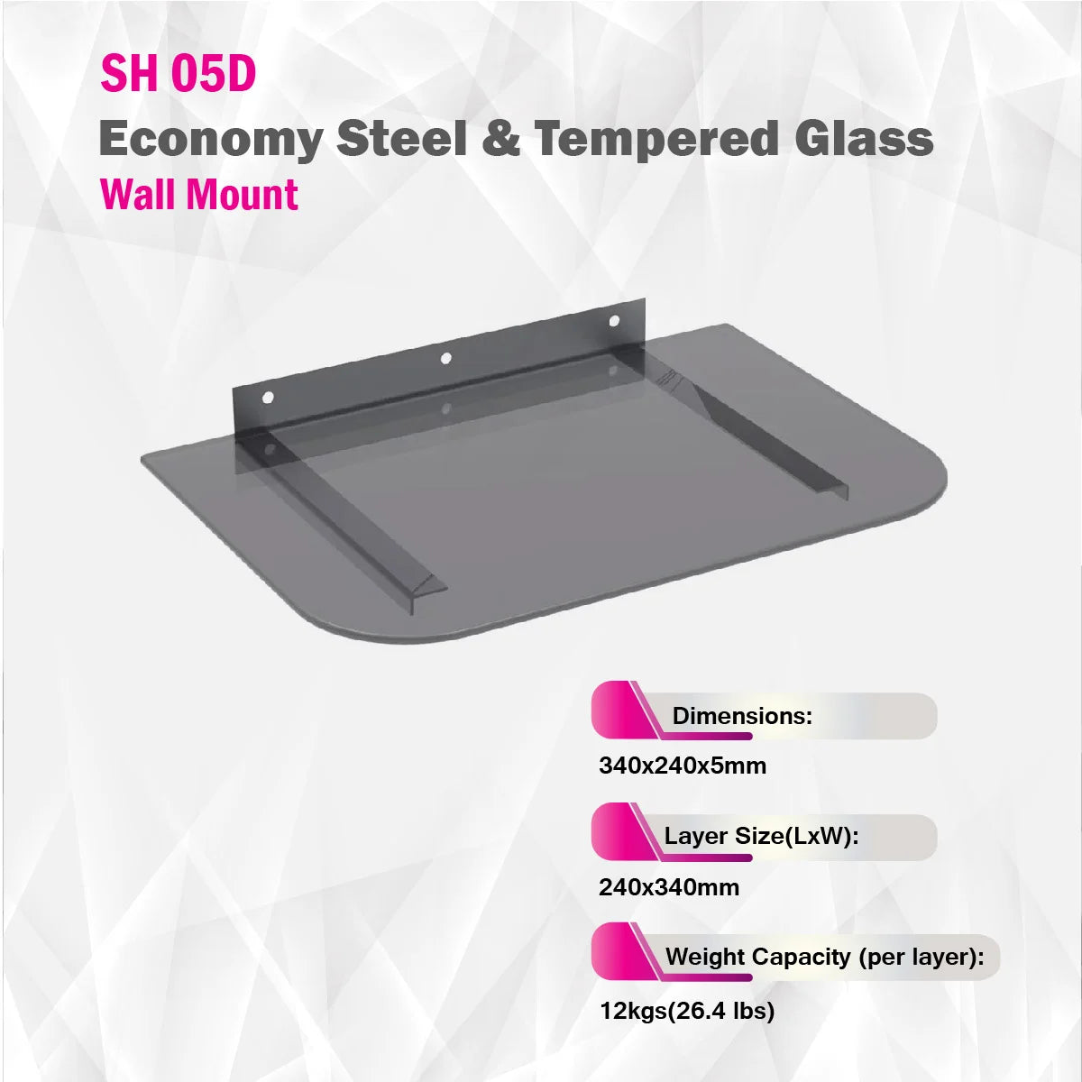 Skill Tech SH 05D - Economy Steel & Tempered Glass Wall Mount