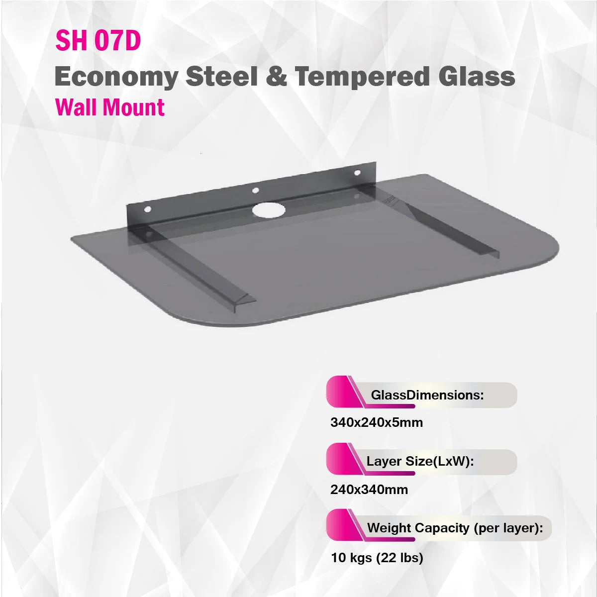 Skill Tech SH 07D - Economy Steel & Tempered Glass Wall Mount