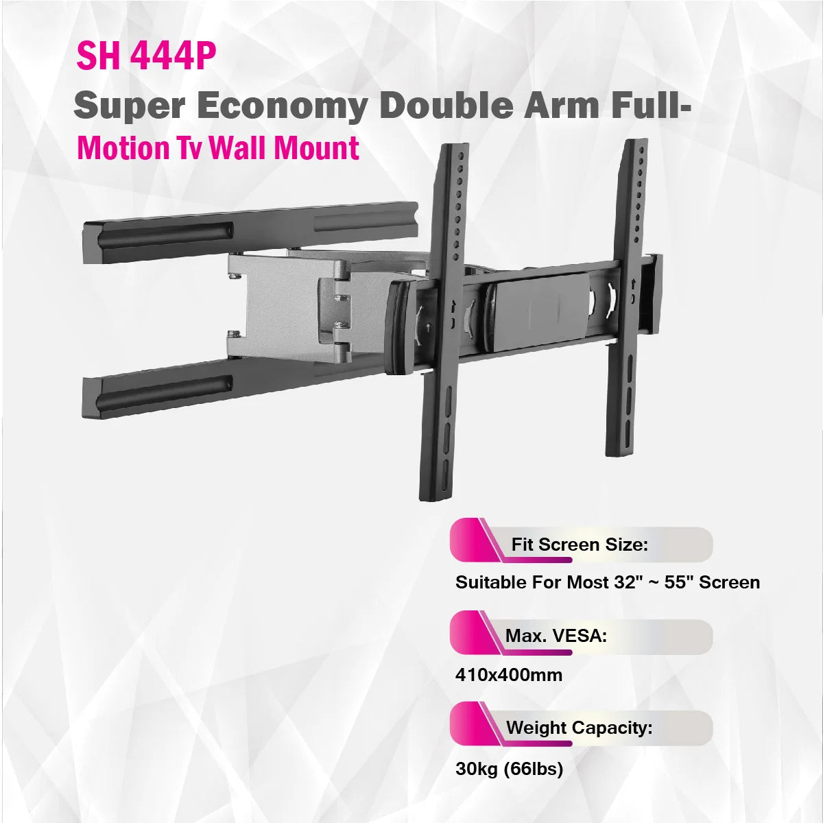 SkillTech  - SH 444P - Super Economy Double Arm Full-Motion Tv Wall Mount